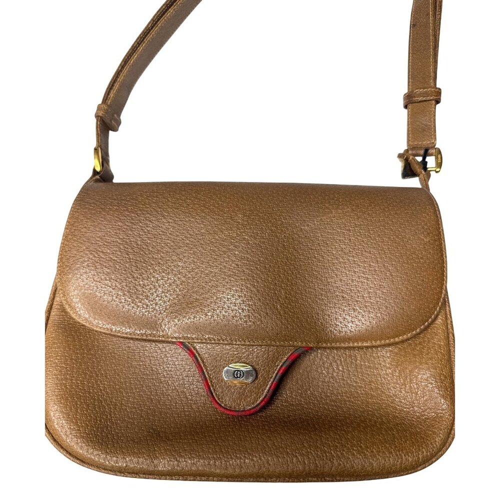 Vintage Gucci Brown Pebbled Leather Shoulder Bag W/Gold Hardware & Red Trim - Picture 16 of 16